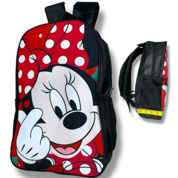 Minnie Mouse Backpack Polka Dot Adjustable Straps 2 Mesh Pockets Red Black NEW - Picture 9 of 16